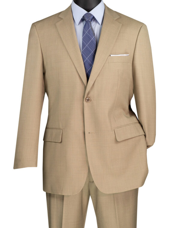 VINCI Men's Beige Textured Tonal Paisley 2 Button Slim Fit Suit NEW 