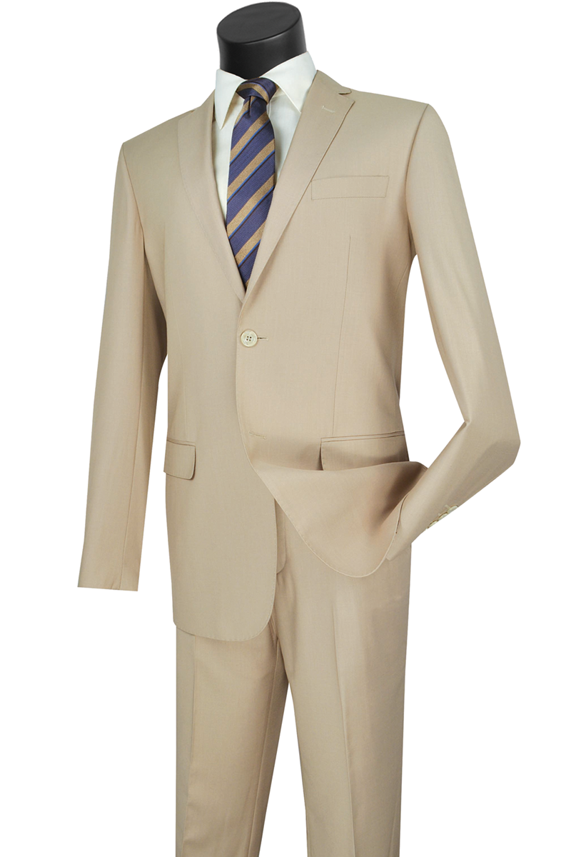 Men's Slim Fit Suit Single Breasted 2 Buttons Formal Wedding Prom Beige SC900-12 