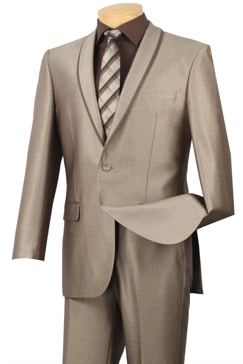 Venci 1 Button Trimmed Shawl Collar Slim Fit Suit SSH-1