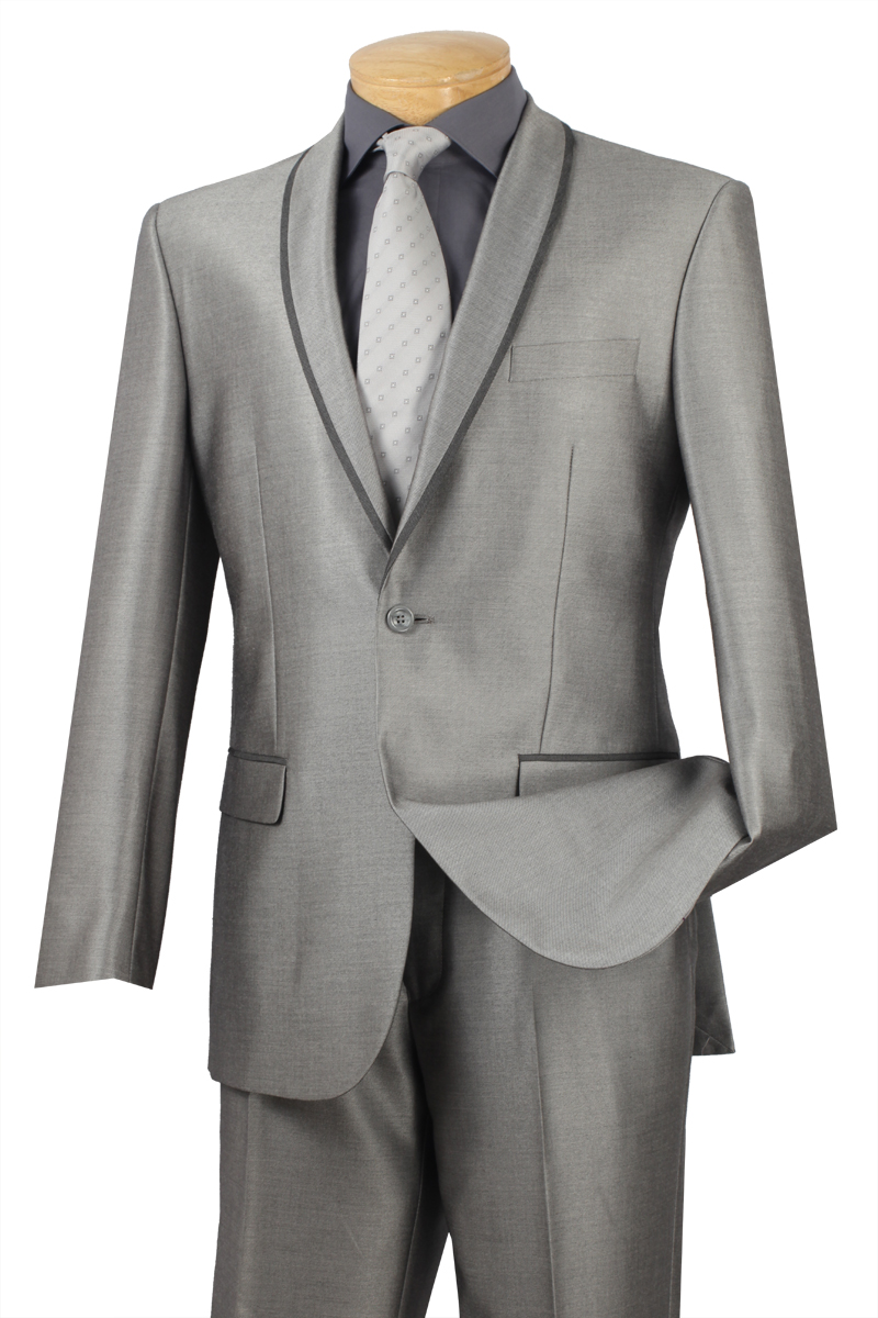 Venci 1 Button Trimmed Shawl Collar Slim Fit Suit SSH-1