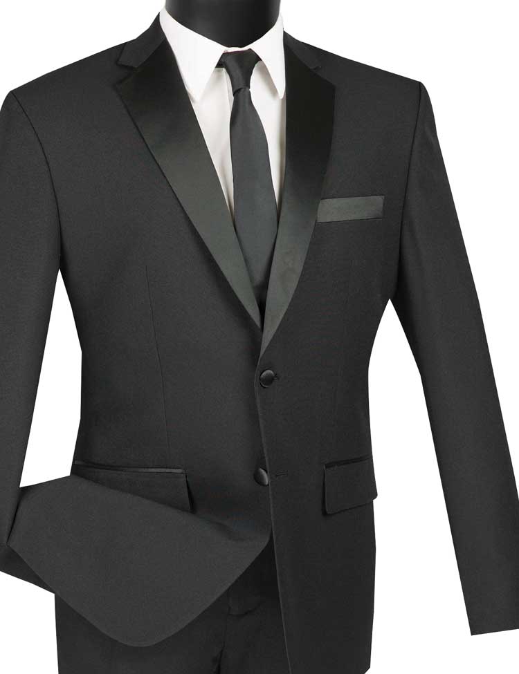 Slim Fit Tuxedo 2 Buttons Flat Front Sateen Trimmed Pants Solid Color T ...