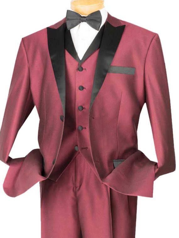 VINCI Men's Burgundy Textured Sharkskin 2 Button Ultra Slim Fit Suit NEW 