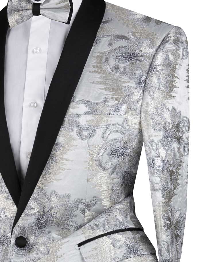 Slim Fit Embroidered Shawl Lapel with Bow Tie Jacket (Royal) BSF-13