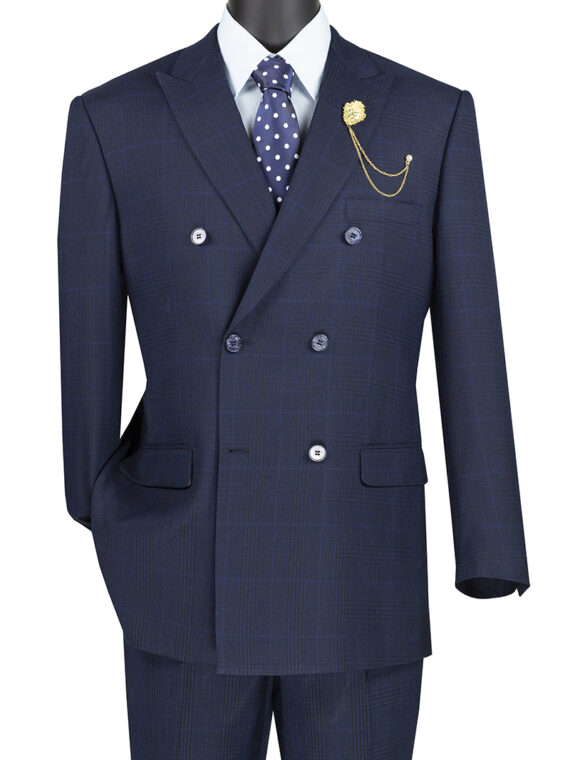 VINCI Men's Navy Blue 2 Button Ultra Slim Fit Suit NEW 