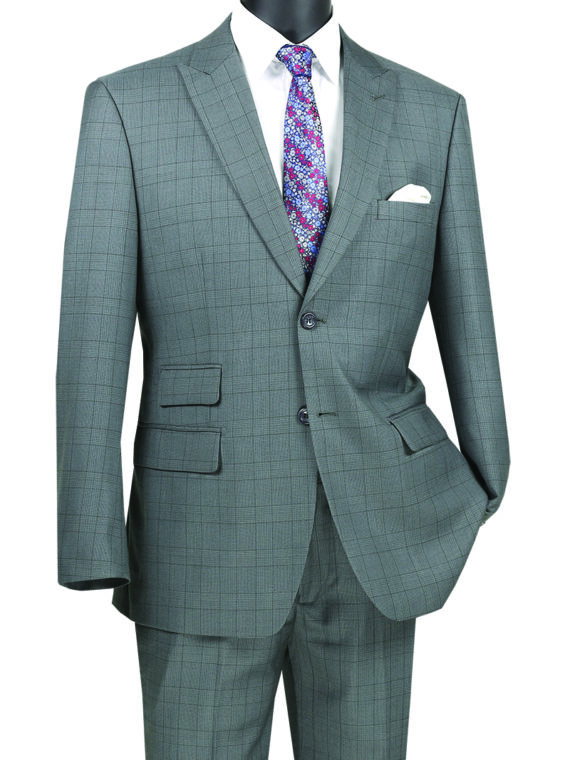 VINCI Men's Gray Glen Plaid 2 Button Classic Fit Suit w/ Peak Lapel NEW 