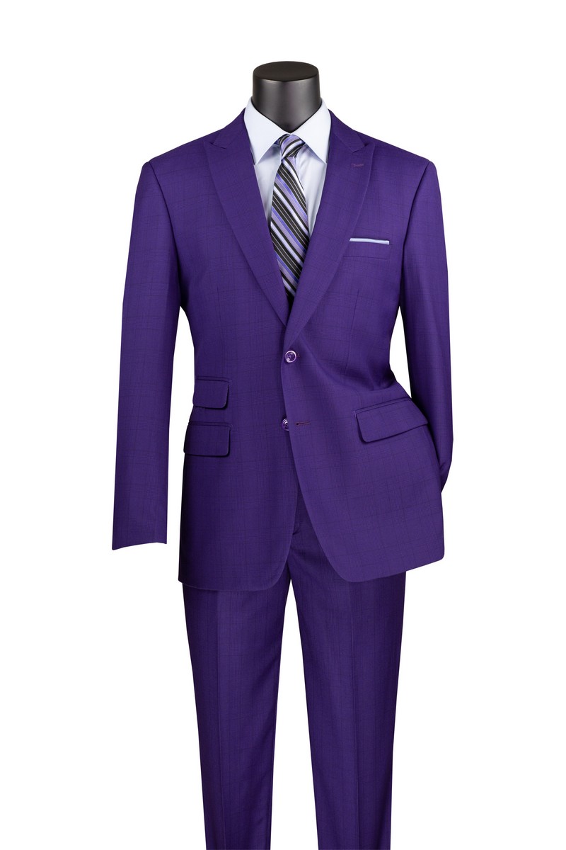 Windowpane 2 buttons Modern Fit Suits in Blue Gray Olive Purple MRW-1 ...