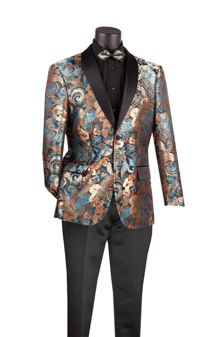Modern Fit Jacquard Fabric floral Pattern Sport Coat Single Breasted 2 ...