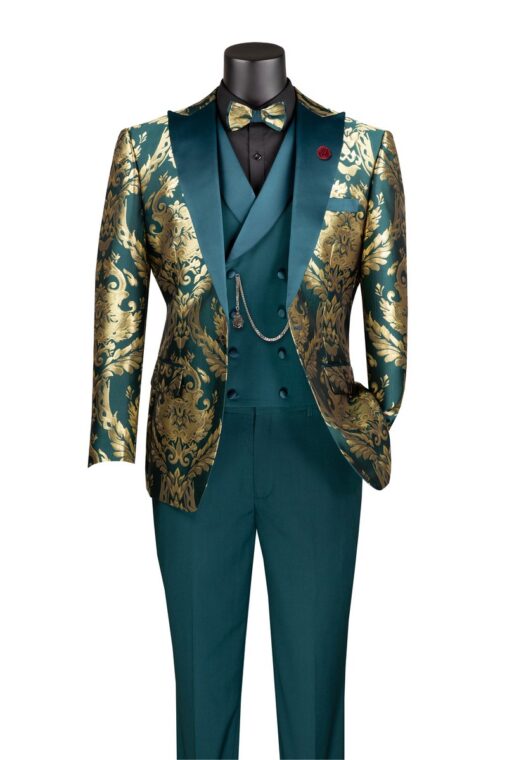Modern Fit 3 Piece Suit with Matching Bow Tie Navy MVJQ-1 main image 1